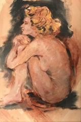 Vintage 1960's Nude Lady Seated - Original Modern British Painting