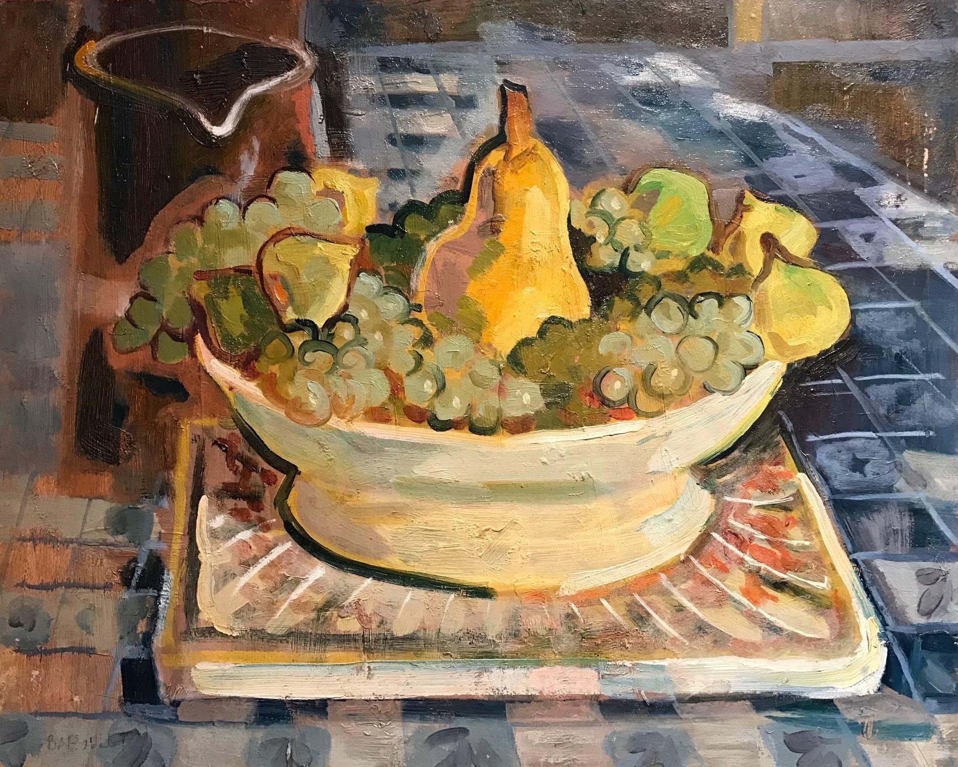 Francois Baboulet Still-Life Painting - Mid 20th Century French Post-Impressionist Oil Painting Grapes & Pears