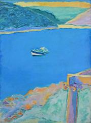 The Blue Boat - Large British Impressionist Painting - Well Listed Artist