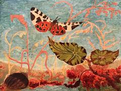 Butterfly in Garden Pond - Surrealist Oil Painting - ELVIC STEELE (1920-1997)