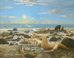 The Birth of Aphrodite - Huge Surrealist Oil Painting - 1970's