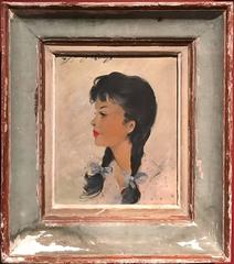 Fine Mid 20th Century French Oil Portrait Young Girl - Vintage Period Frame