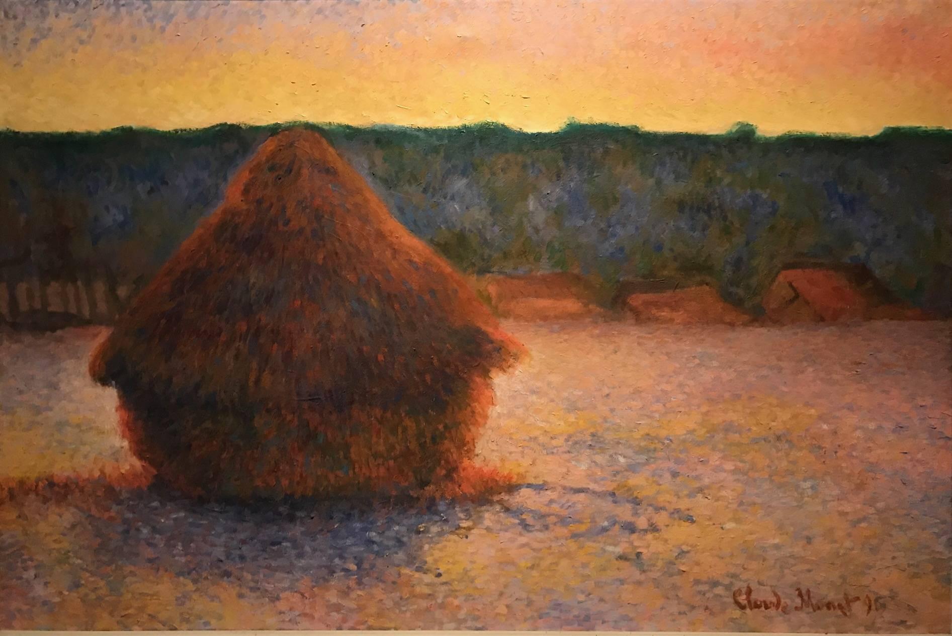 Unknown Landscape Painting - Superb Copy after Claude Monet - Haystacks at Sunset - Bears Signature & Date