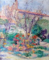 Le Jardin Fleuri a Porquerolles - 1920's French Impressionist Oil Painting