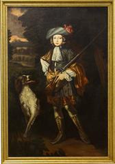 Huge European Aristocratic Portrait Young Huntsman & Spaniel - Oil Painting