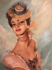 Mid 20th Century French Oil Painting Fashionable Parisian Lady - Signed