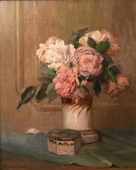 Fine 19th Century French Impressionist Oil Painting - Peonies in Vase