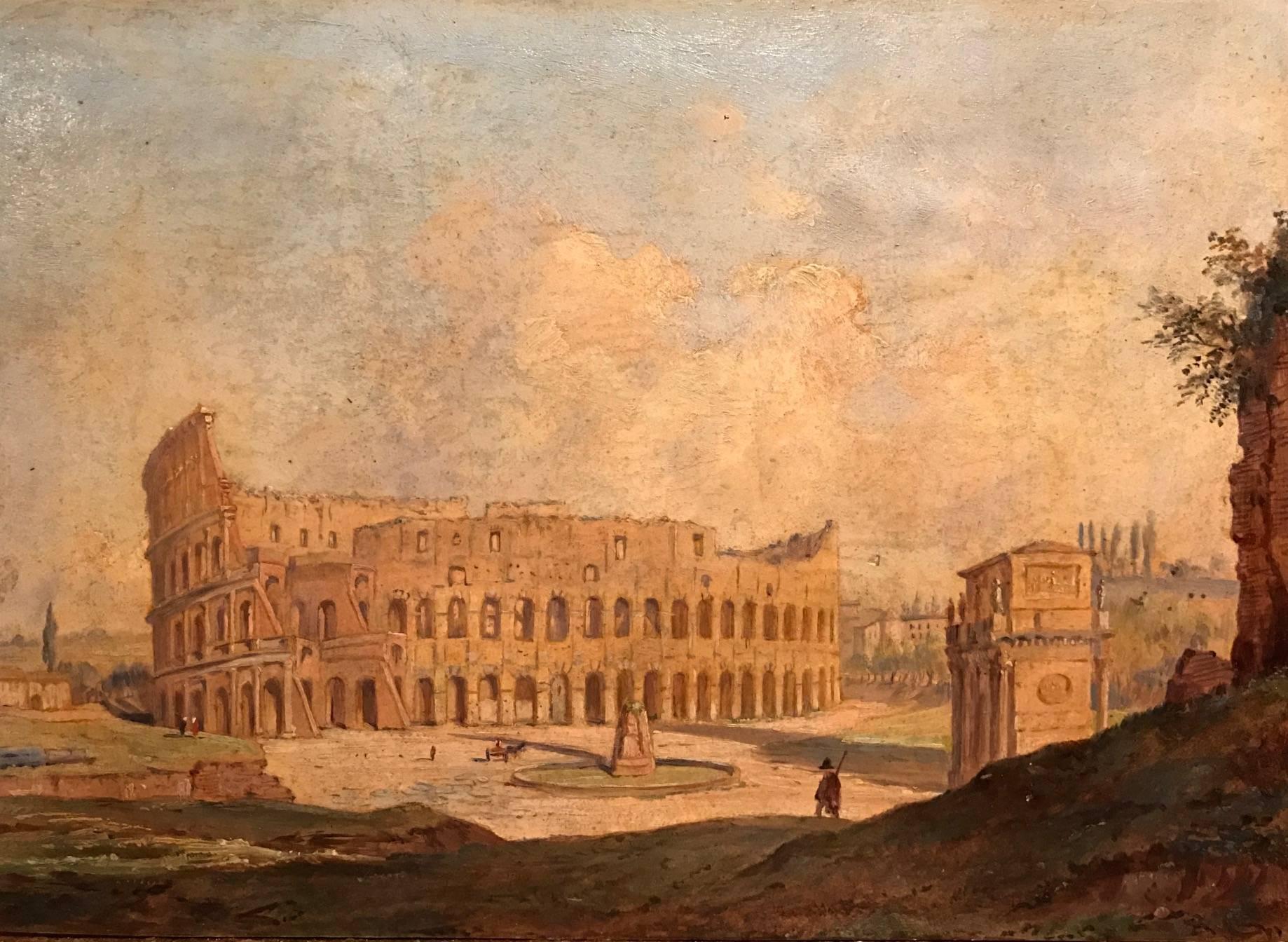 Unknown Landscape Painting - The Colosseum, Rome. Fine 19th Century Oil Painting - Grand Tour Work