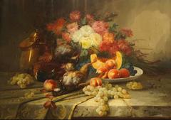 19th Century Large Classical French Still Life Flower Oil Painting