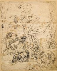 17th Century Flemish Old Master Drawing - Erotic Orgy Scene