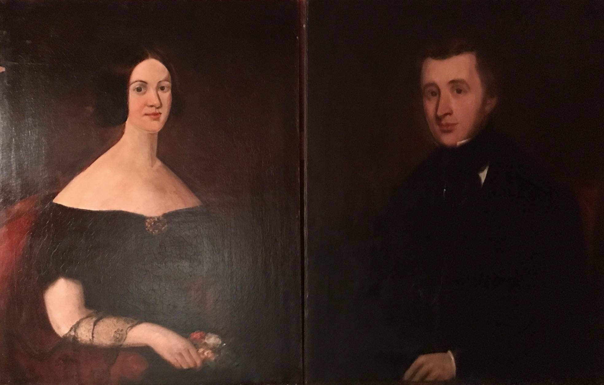 Unknown Portrait Painting - The Victorian Couple... Pair of 19th century English Portraits, oils on canvas