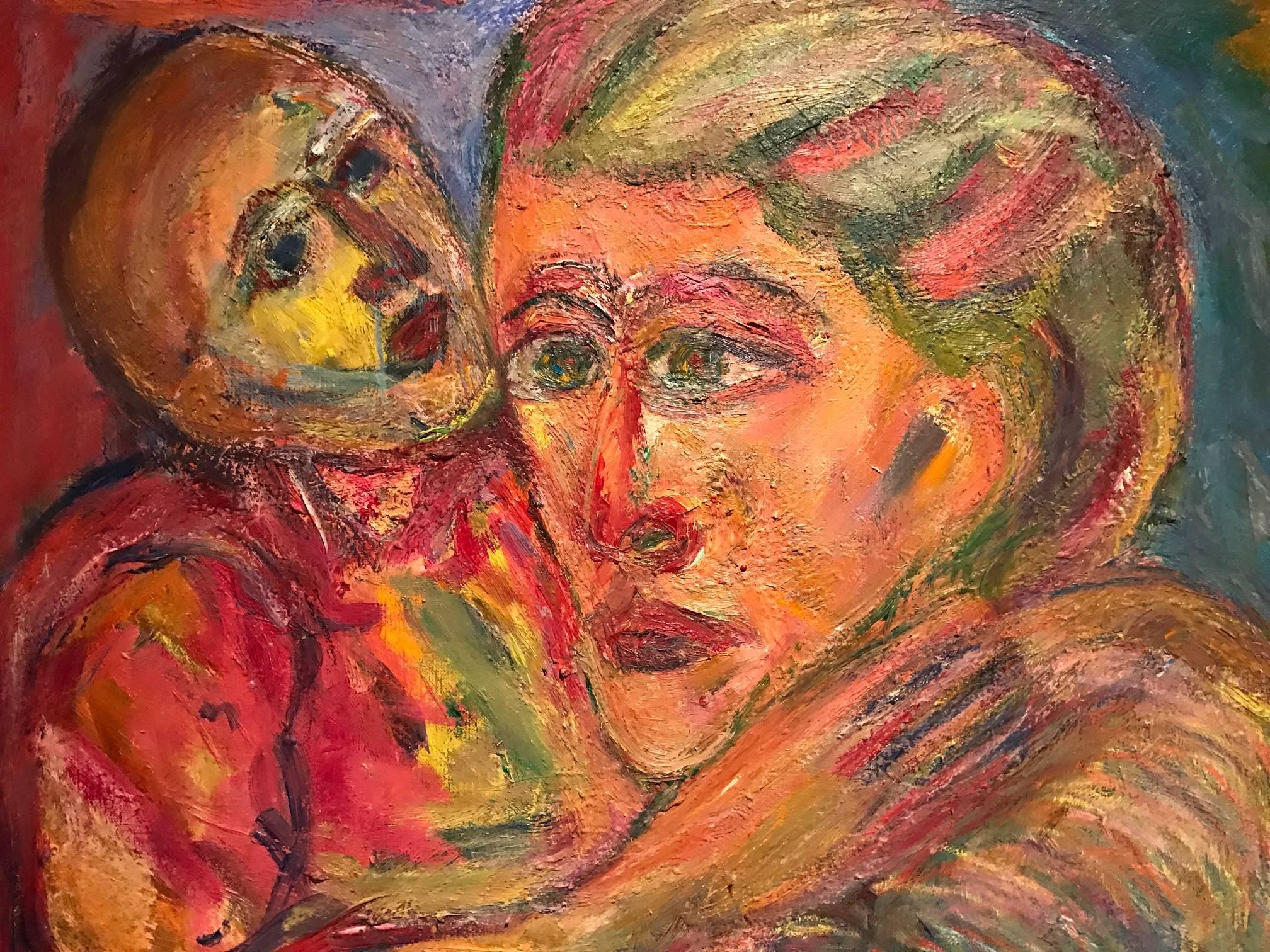 Marie Louise Garnavault Portrait Painting - French Fauvist Oil Painting - Stunning Portrait Mother & Child