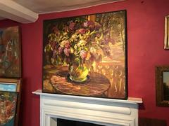 Very Large Russian Impressionist Oil Painting Flowers in Garden