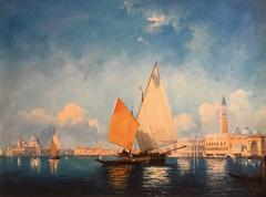 The Grand Canal, Venice - Huge Oil Painting, Gilt Frame