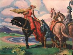 Vintage French Oil - The Galant Cavalier - Side Saddle Lady on Horseback
