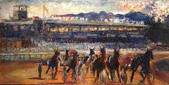 Harness Racing Cote d'Azur - Large French Oil Painting