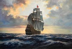 Into the Golden West - Large Oil Painting Spanish Galleon at Sea