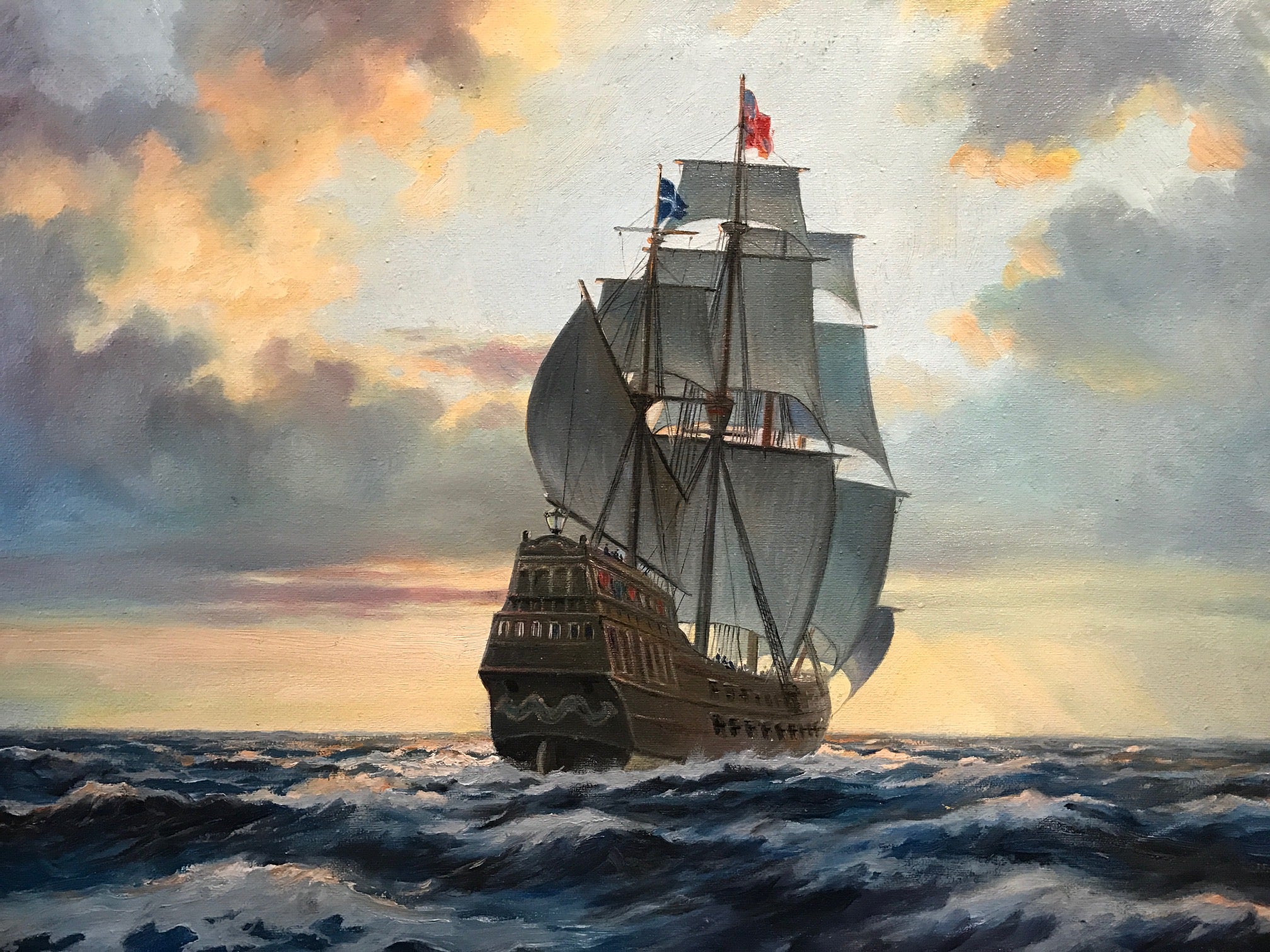 Roland Davies - Into the Golden West - Large Oil Painting Spanish Galleon  at Sea at 1stDibs