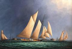 Racing Clippers at Sea under Storm Clouds - Very Large Oil Painting