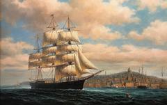 Boston Harbor - Amerikanisches Handelsschiff - Großes Ölgemälde