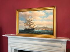 Boston Harbour - American Merchant Ship - Large Oil Painting