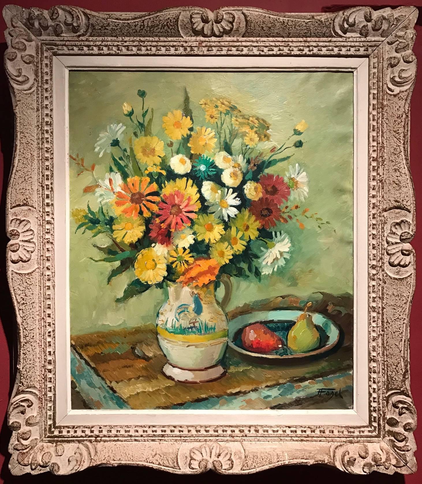 Unknown Interior Painting - Summer Flowers & Fruit - Signed Oil Painting