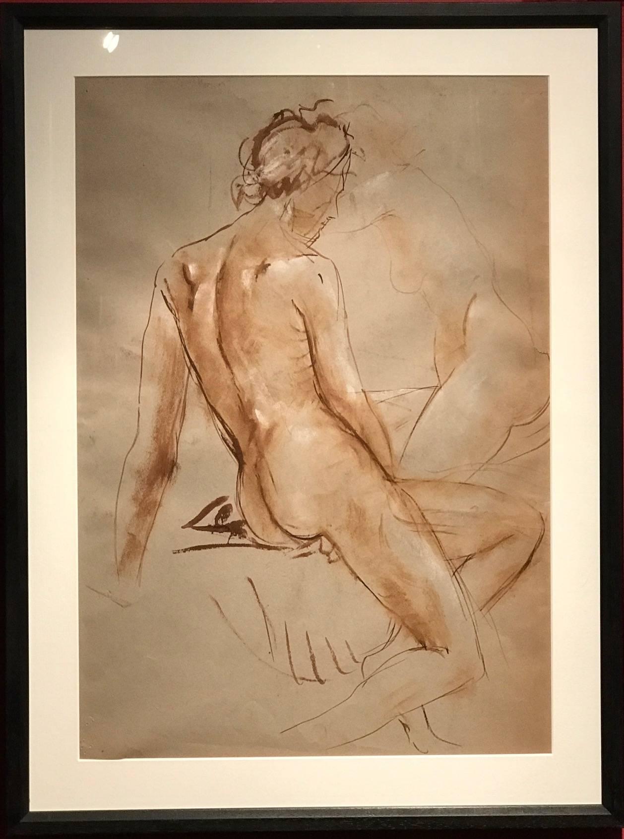 Fine Mid-20th Century British Ink Wash Drawing Seated Nude Lady - Art by Derrick Latimer Sayer