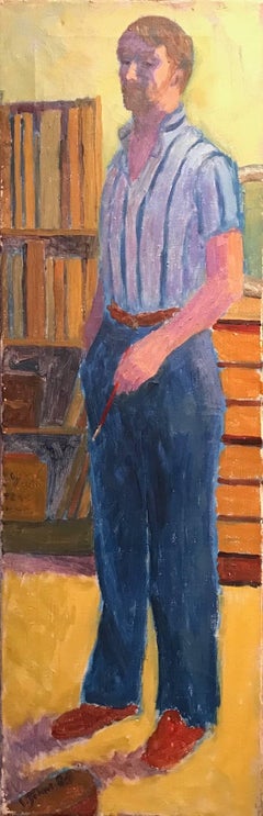 Tall Post-Impressionist Oil Painting - Portrait of an Artist in Interior
