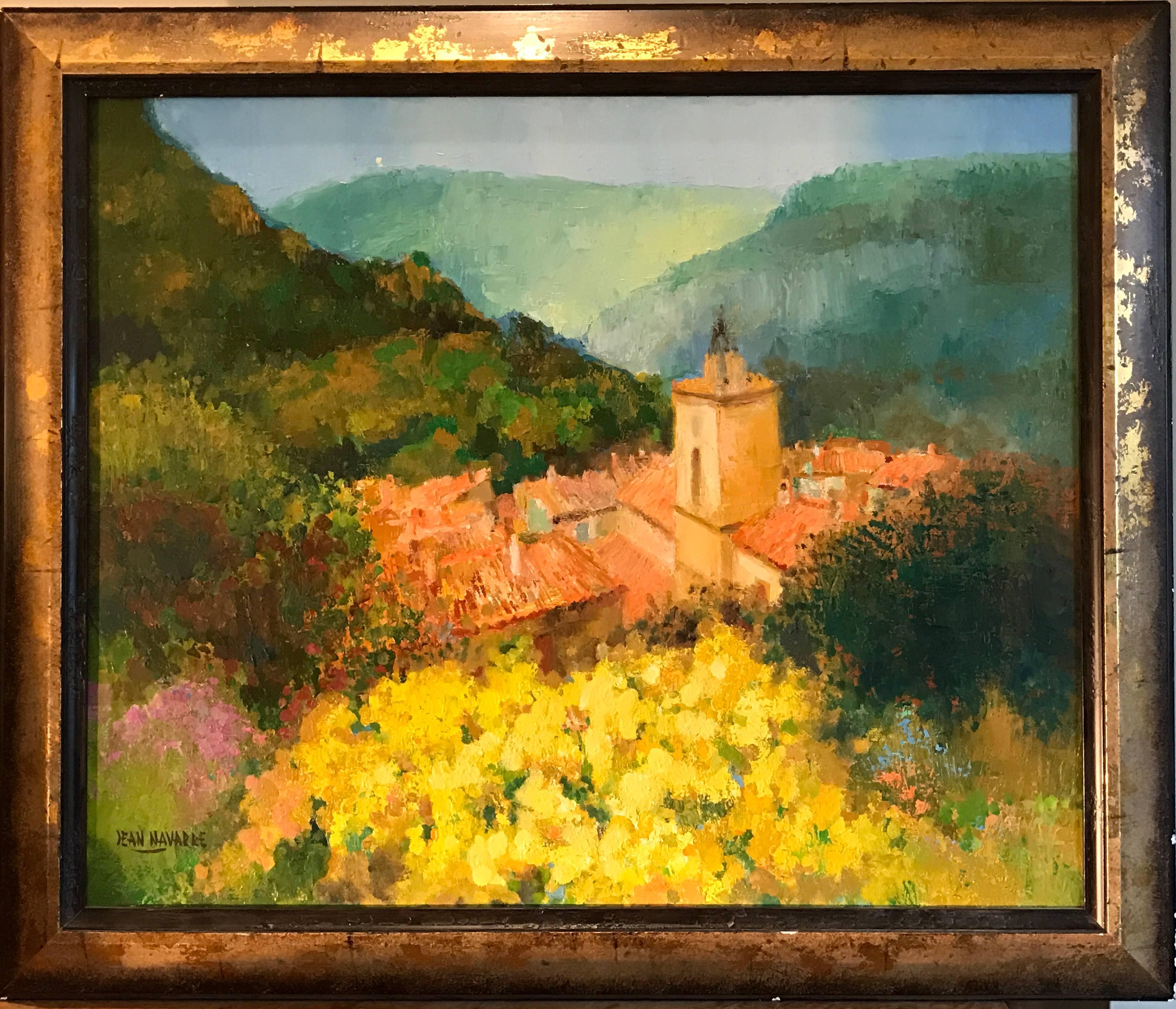 Landscape Painting Jean Navarre - Peinture à l'huile impressionniste française - Paysage provençal, champs d'été