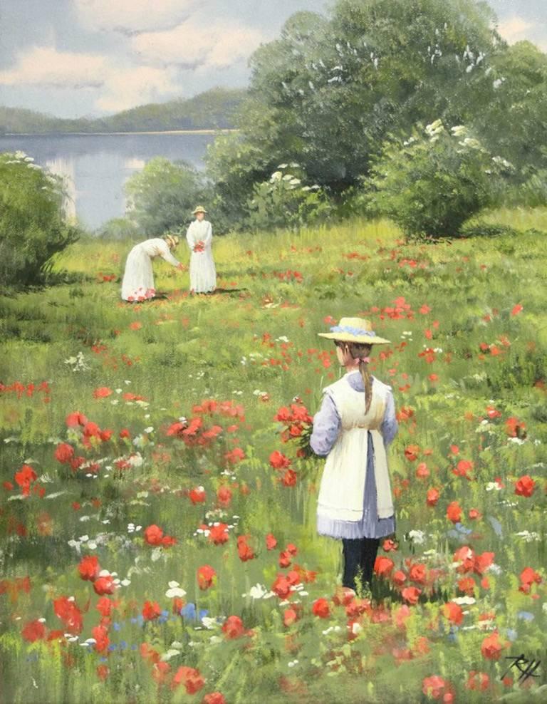 Roald Hansen Landscape Painting - Impressionist Oil Painting - Poppy Fields