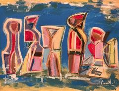 Schottische abstrakte Malerei der 1970er Jahre Pink & Blues
