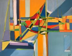 1960's French Geometric Abstract Painting Stunning Colors