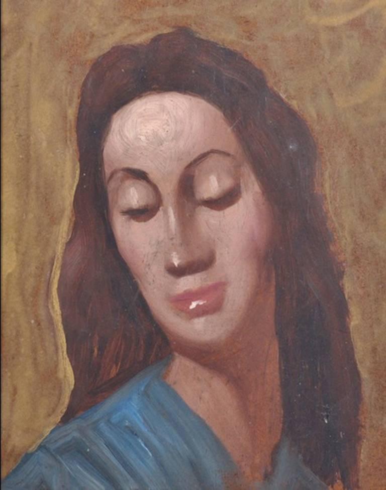 Unknown Portrait Painting - Original Mid 20th Century Oil Painting Portrait of a Lady