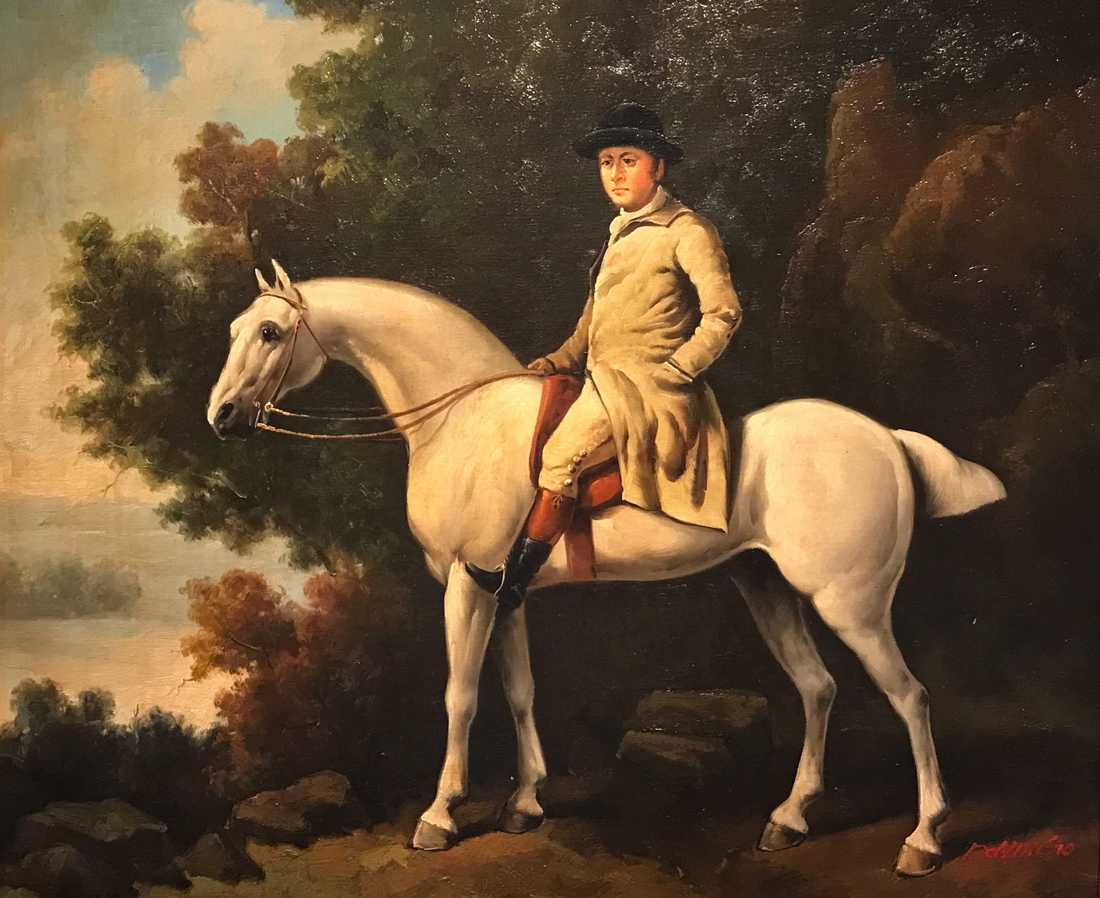 (After) George Stubbs Portrait Painting - Signed Oil Painting on Canvas Gentleman on Horseback