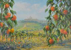 San Gimignano Tuscany Apricots and Vines Original Oil Painting
