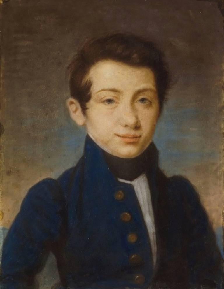 Early 1800's Napoleonic Period Portrait of Young Mid-shipman Pastel - Art by Unknown