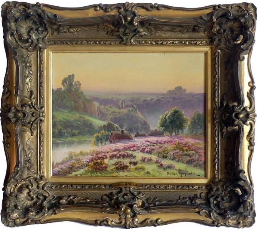 Gaston Vincent Anglade Landscape Painting - Signed Original Oil Painting Sunset in French Landscape