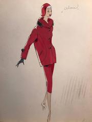 Lady in Red Original Parisian Fashion Illustration Sketch