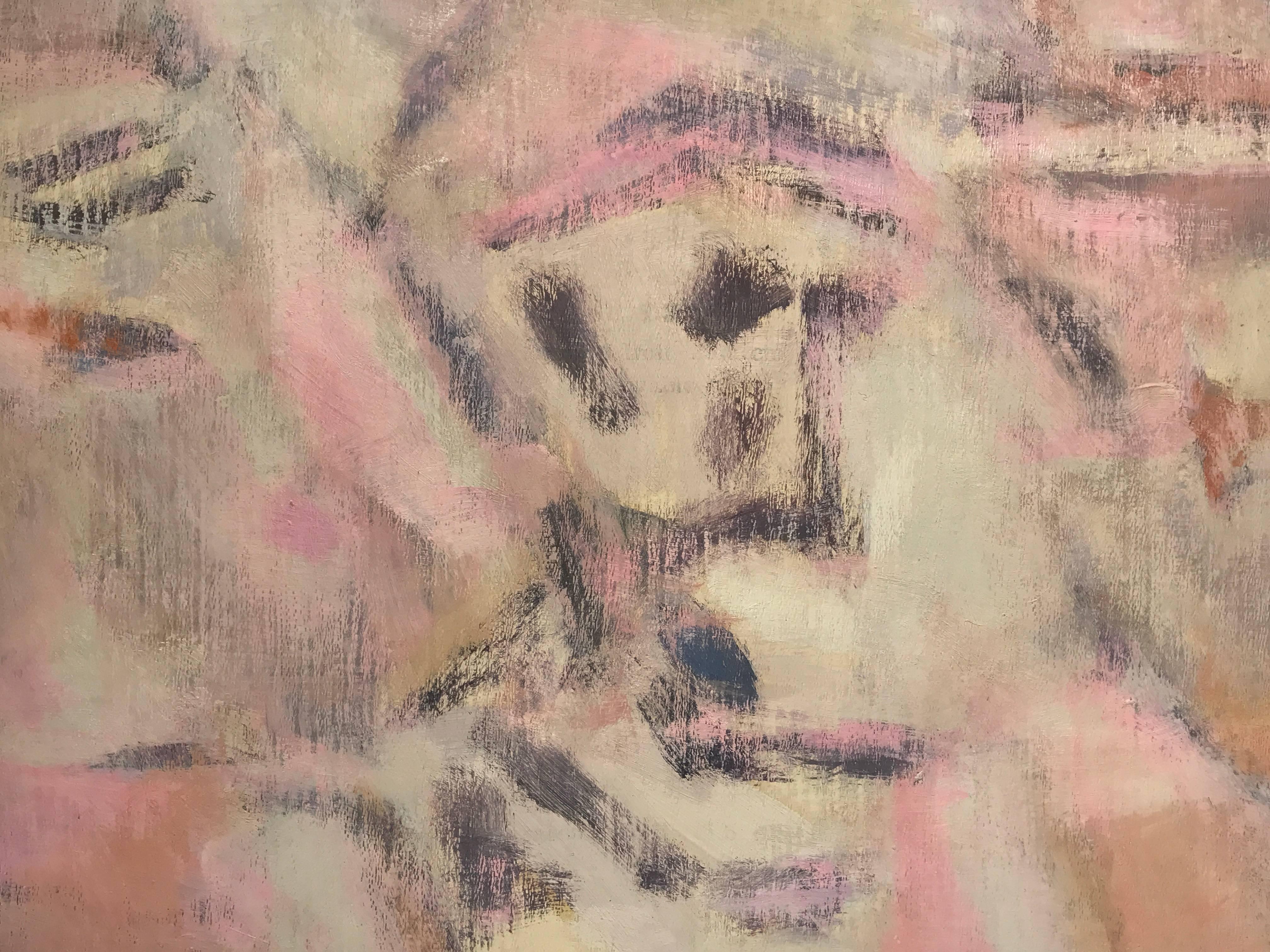 Yvette Dubois Habasque Abstract Painting – Französisches Ölgemälde des abstrakten Expressionismus, Ölgemälde des Künstlers Studio Paris