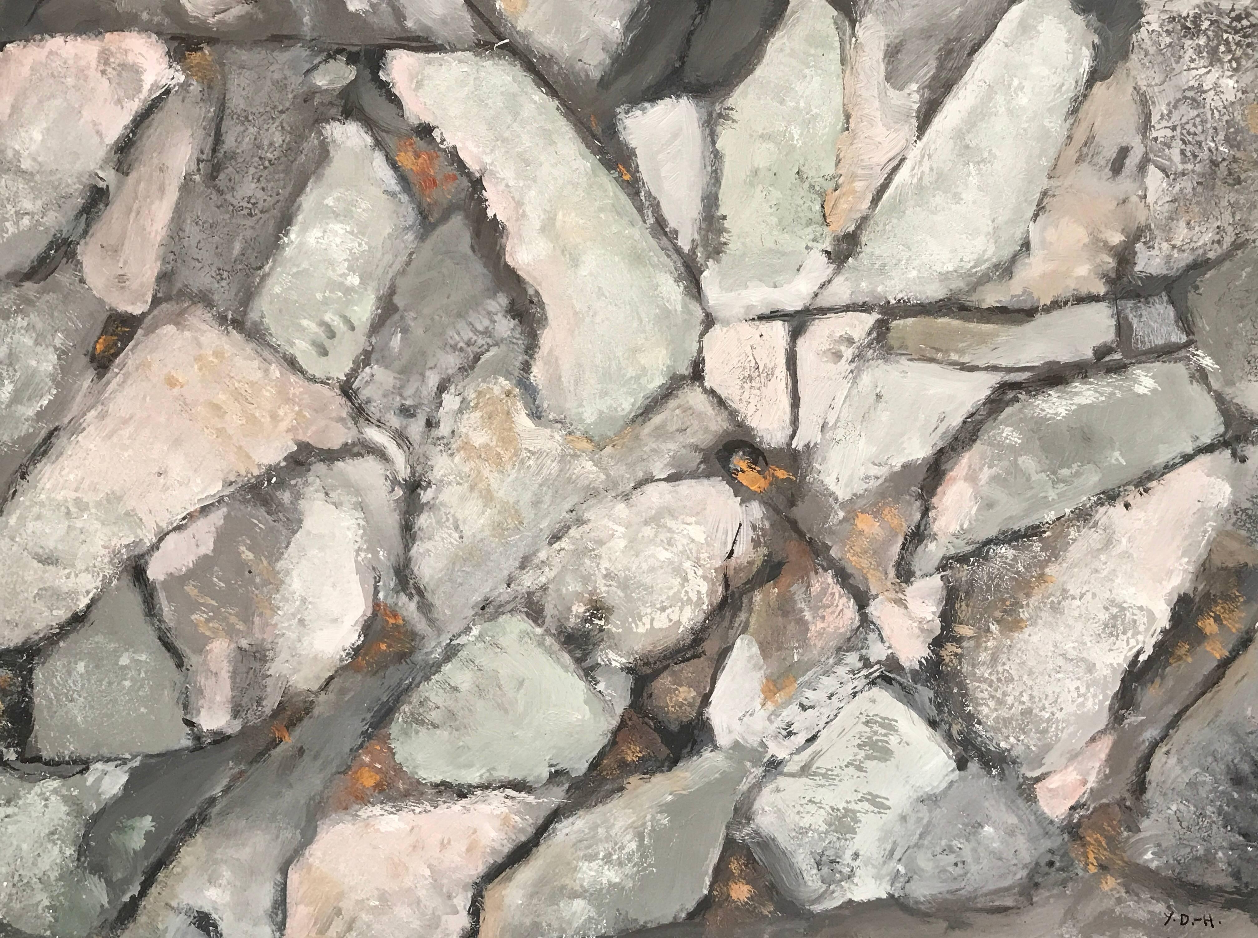 Superb French Original Abstract Painting Rocks from Roscoff 2005