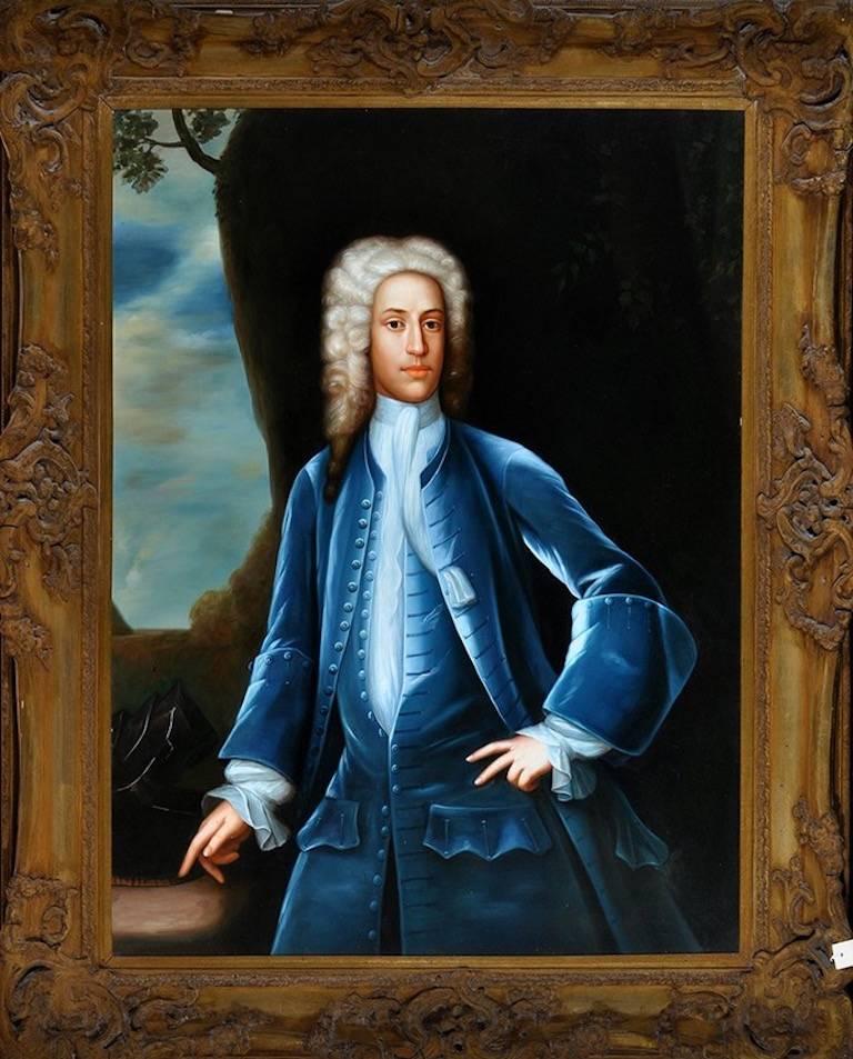 Unknown Portrait Painting - Very Large Aristocratic Portrait of 18th Century British Gentleman Oil Painting