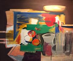 Massive 1990s Greek Signed Oil Painting Abstract Still Life