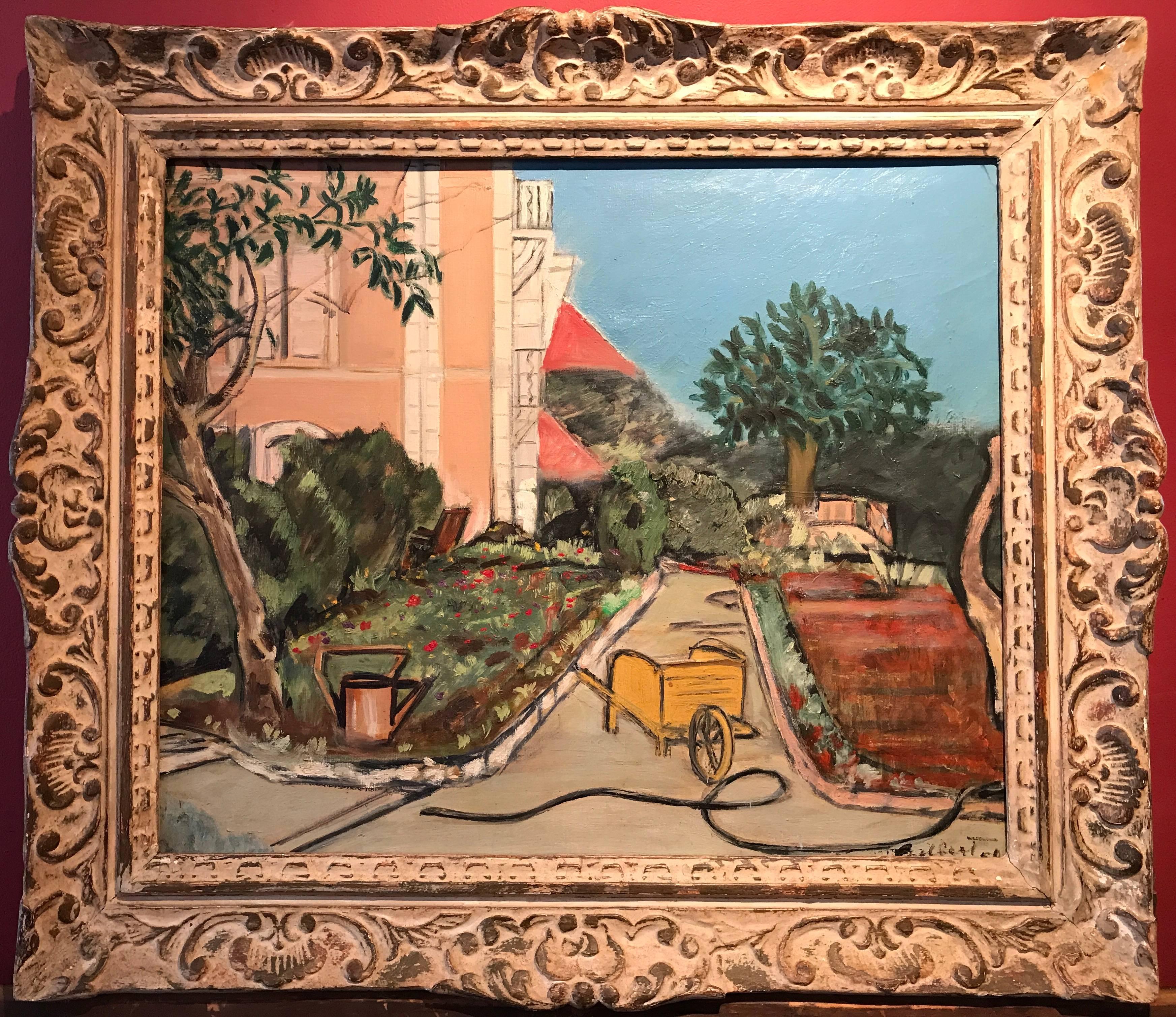 (after) Henri Matisse Landscape Painting - 1950's French Original Post-Impressionist Oil Painting Chateau Gardens