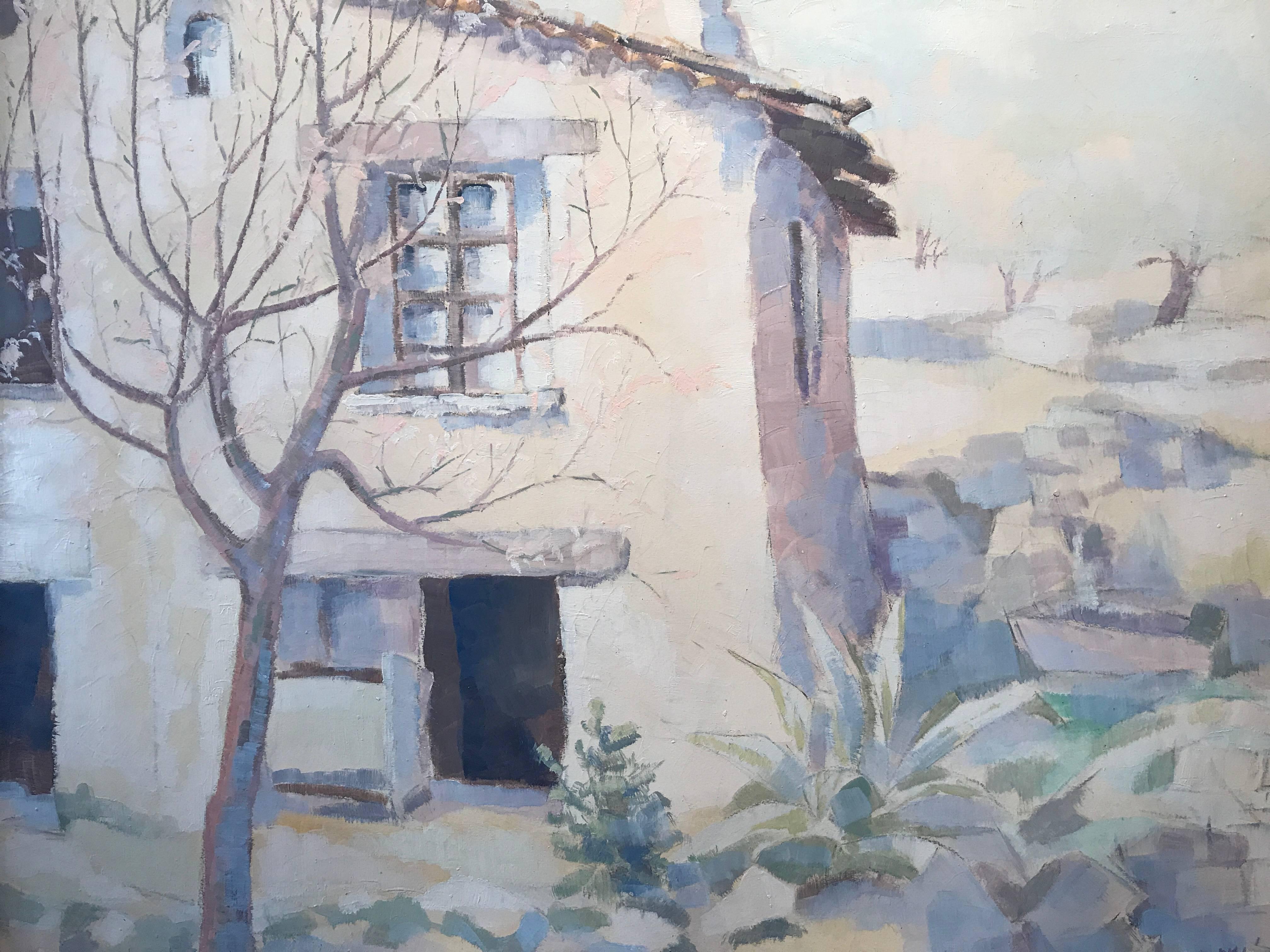 Landscape Painting de Unknown - Pintura al óleo francesa de 1960 Casa de campo provenzal Pintura al óleo firmada