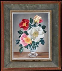 Retro Shrub & Briar Roses Original British Oil Painting