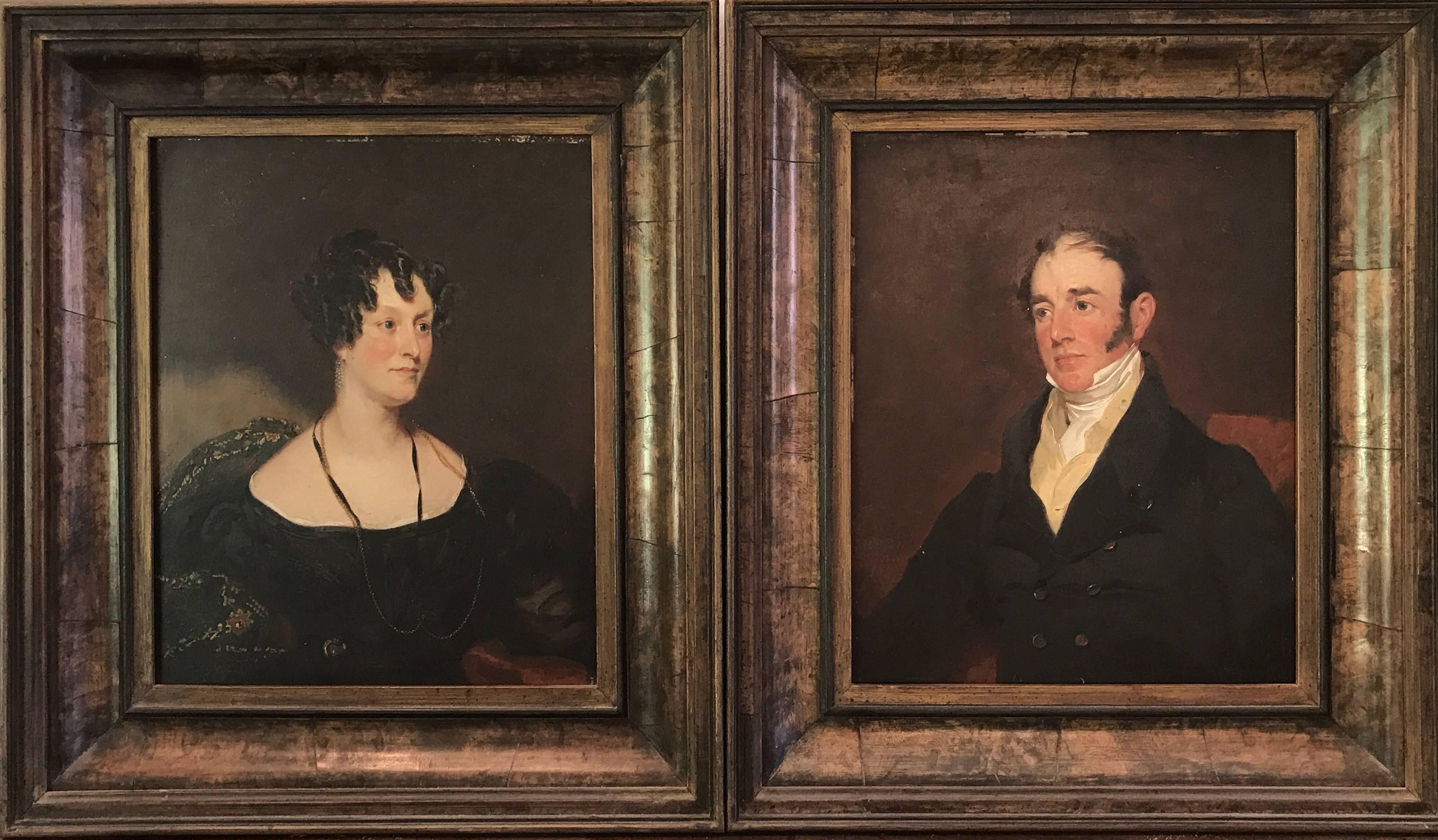 Henry Wyatt Portrait Painting - Fine Pair Original Georgian Portrait Oil Paintings Husband & Wife