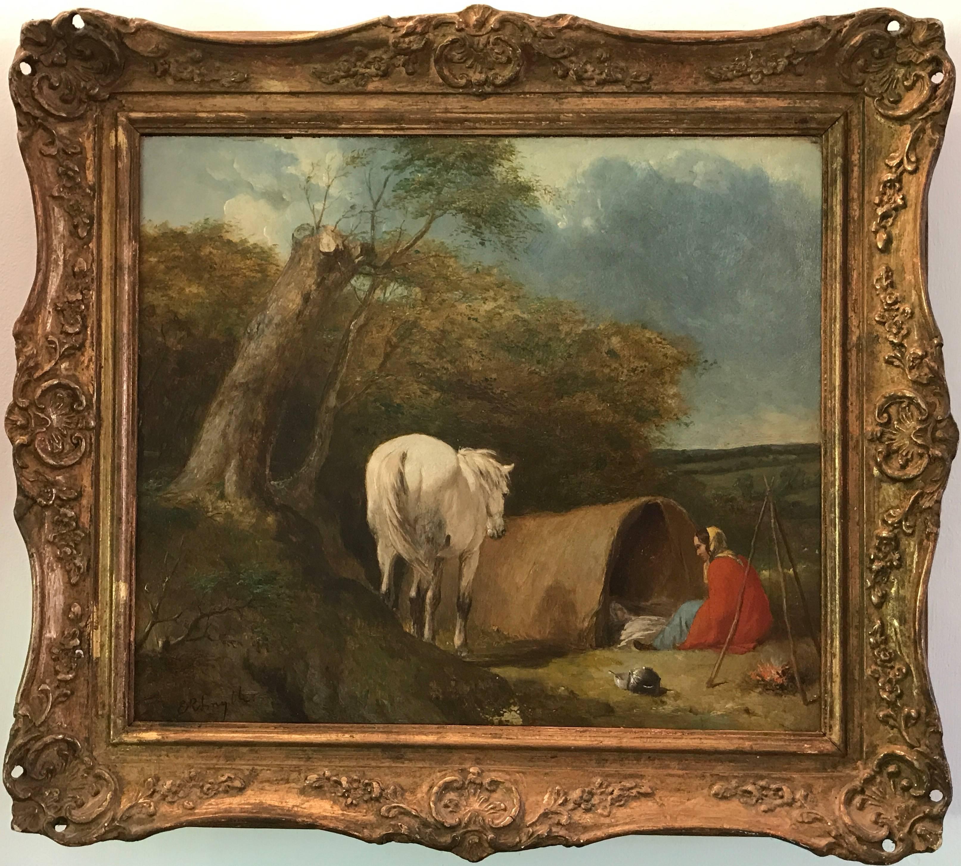 The Gypsy Encampment Signed Original Victorian Oil Painting