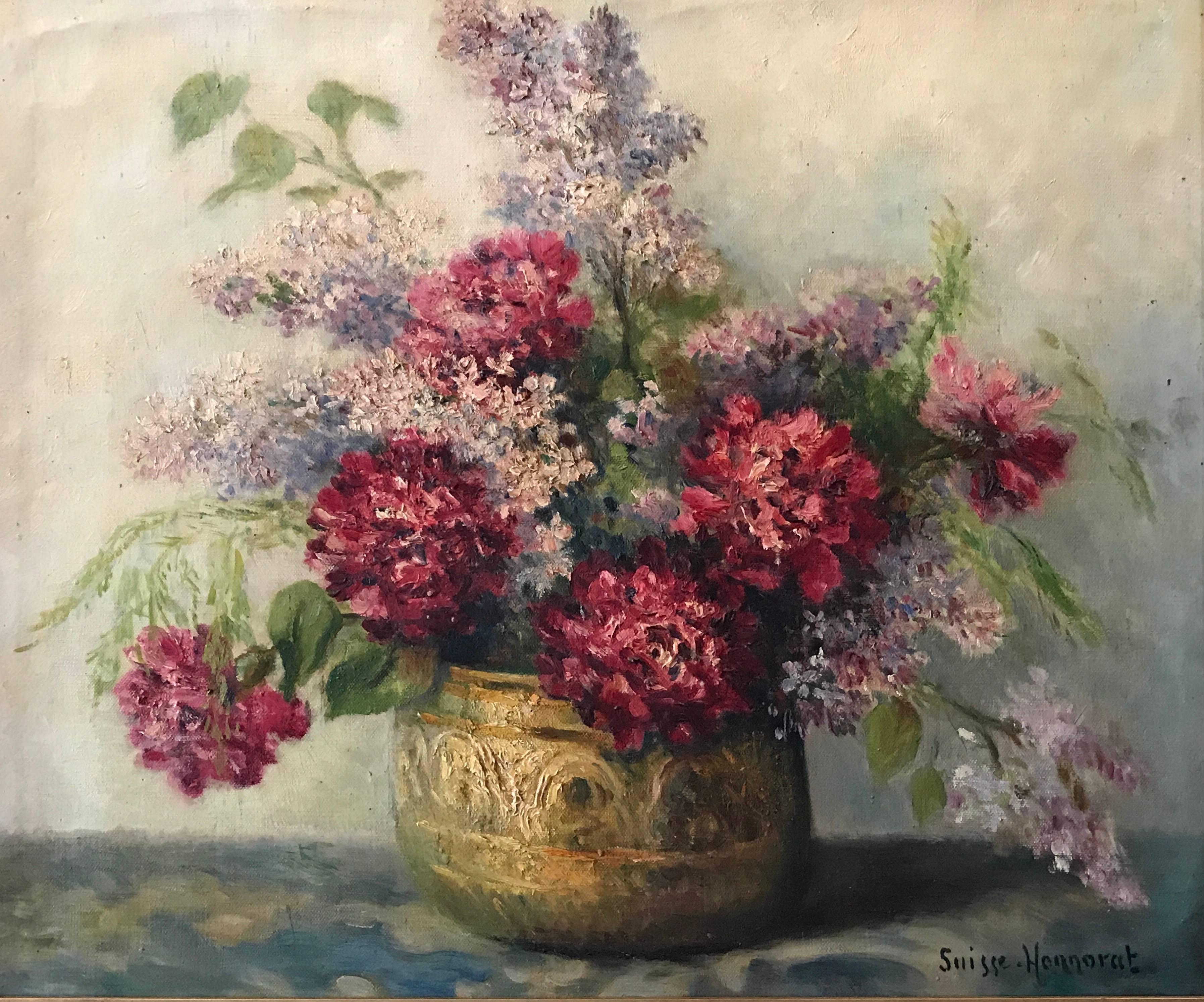 Unknown Still-Life Painting - Lilac's and Peonies Original French Impressionist Signed Oil Painting