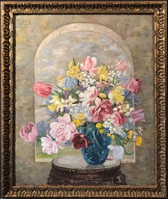 Fleurs dans un moulin à fenêtres arqué - Peinture britannique originale