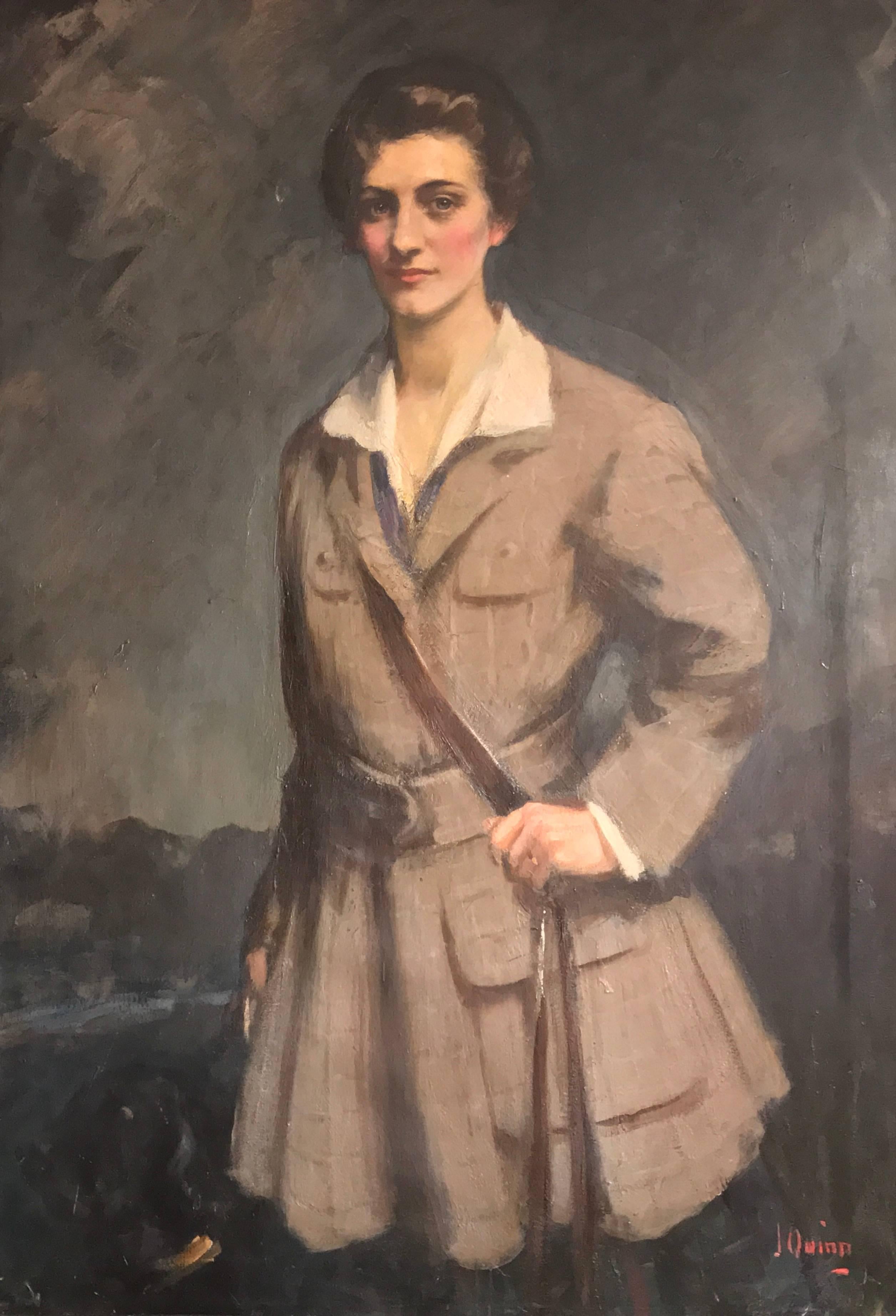 James Peter Quinn Portrait Painting - 1920
s Society Portrait Scottish Sporting Lady